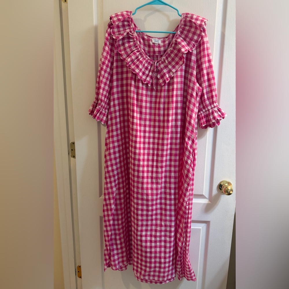 Pink City Prints XL Pink and White Scallop Gingham Ava Dress